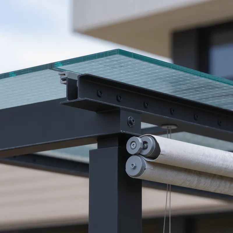 Visualisierung BEO Terrace T6 Solar Glass: Detailansicht Motorisierte Unterglasbeschattung