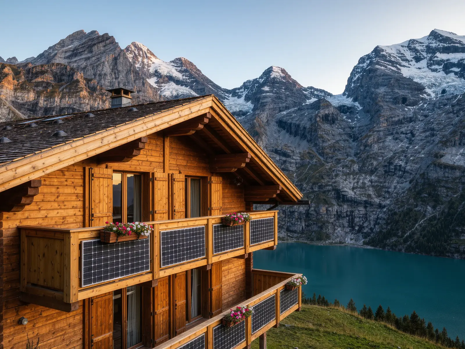 Visualisierung Solar-Balkongeländer, Beispiel Chalet
